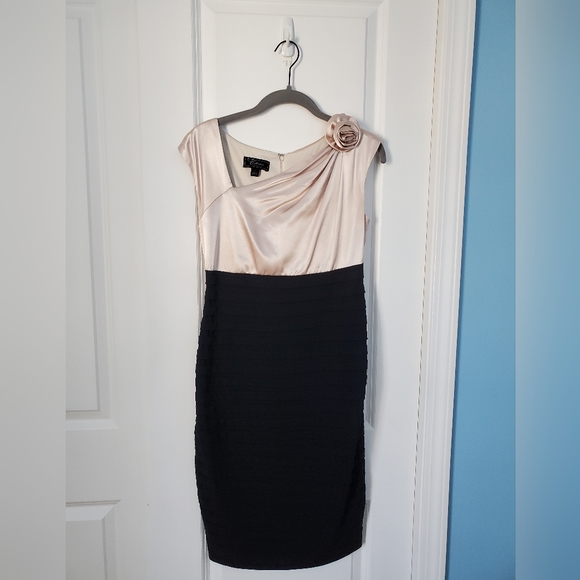 Tan and Black Dress w/ Flower - Picture 1 of 3